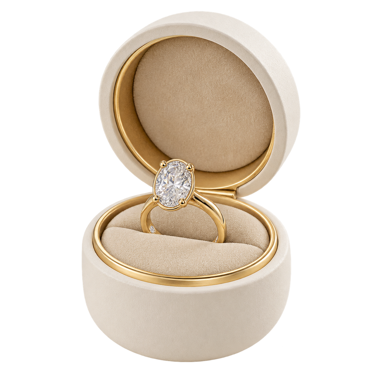 The Vow presentation with a gold engagement ring