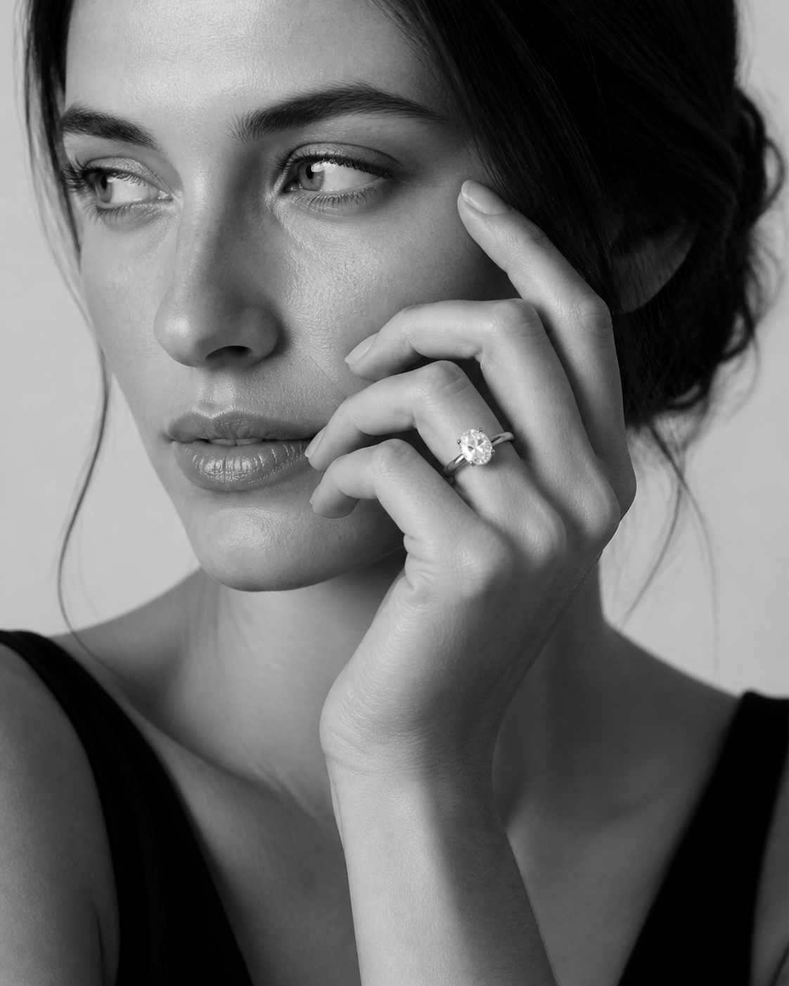 Model wearing the finished PURE ID ring in black and white